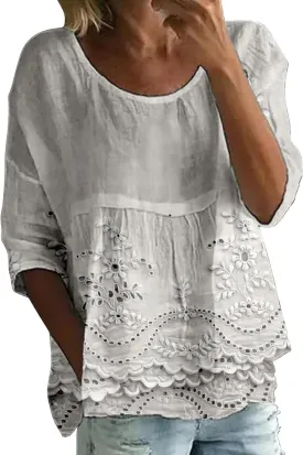 Women's Summer Boho Floral 3/4 Sleeve Tunic Top Flowy Casual Loose Cute Plus Size Pleated Blouse Shirts
