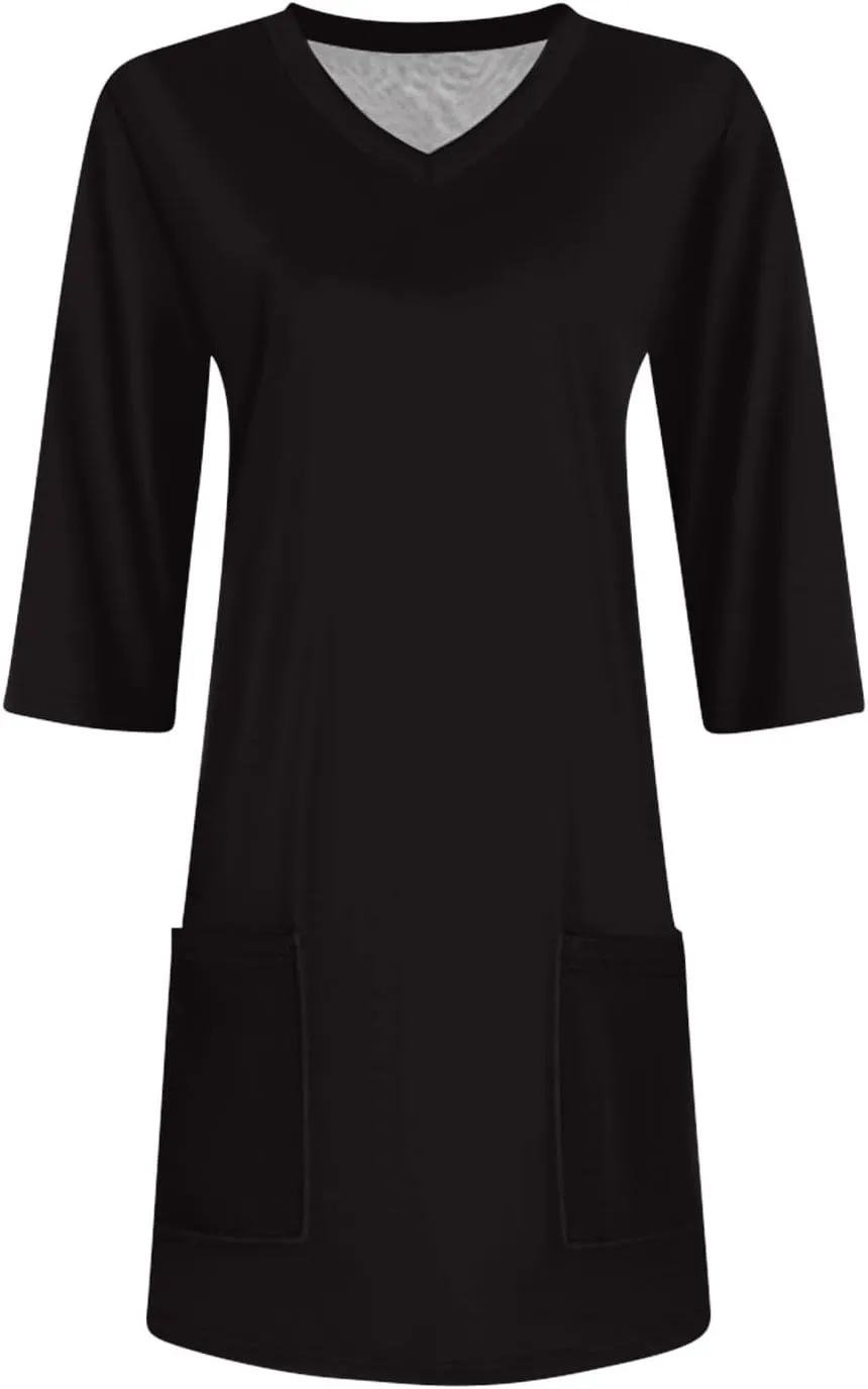 Womens Tunics To Wear With Leggings Summer 3/4 Length Sleeve V Neck Tshirts With Pockets Long Blouses Dressy Casual