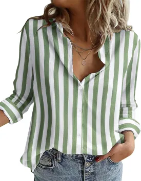 Zeagoo Button Down Shirts for Women Loose Fit Striped Long Sleeve Fall Blouse Business Casual Work Tops